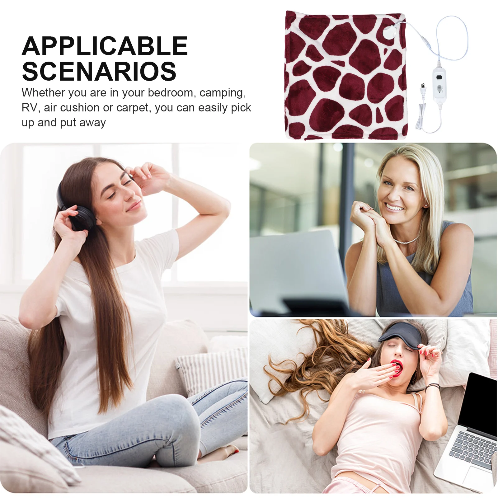 

1pcs Electric Blanket Flannel Warming Bed Blanket Adjustable Temperature Reusable Winter Heating Mat Us Plug Portable Household