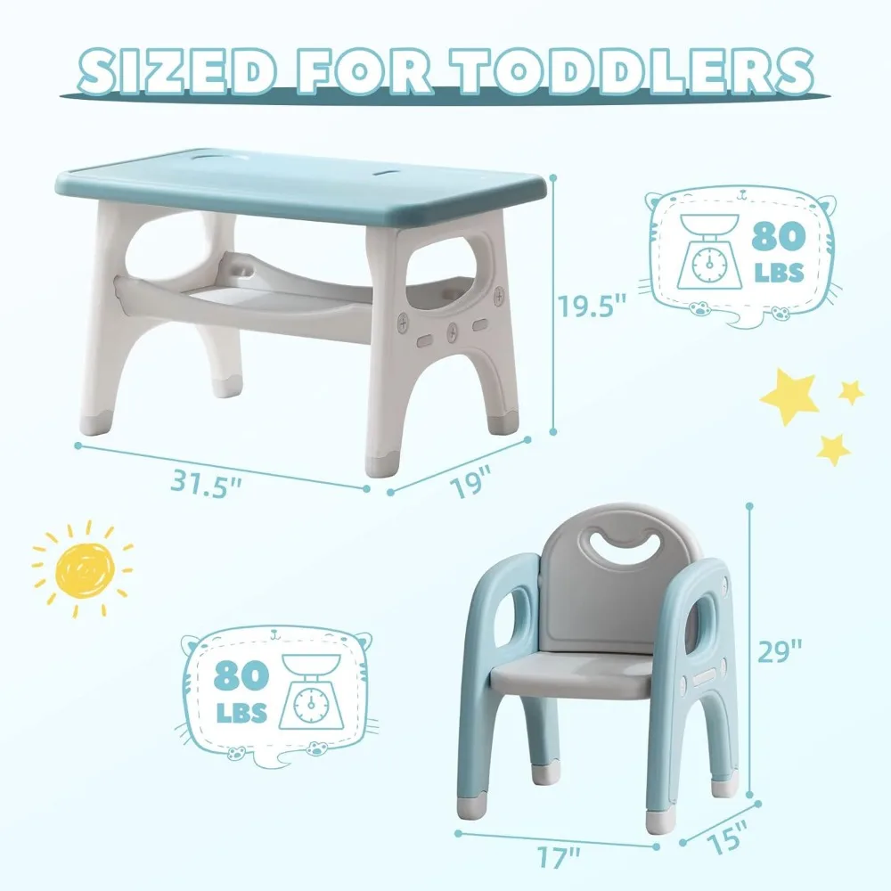 Ensemble table et 2 chaises pour enfants, grande table et chaises avec rangement intégré, table d'activités Montessori pour les tout-petits