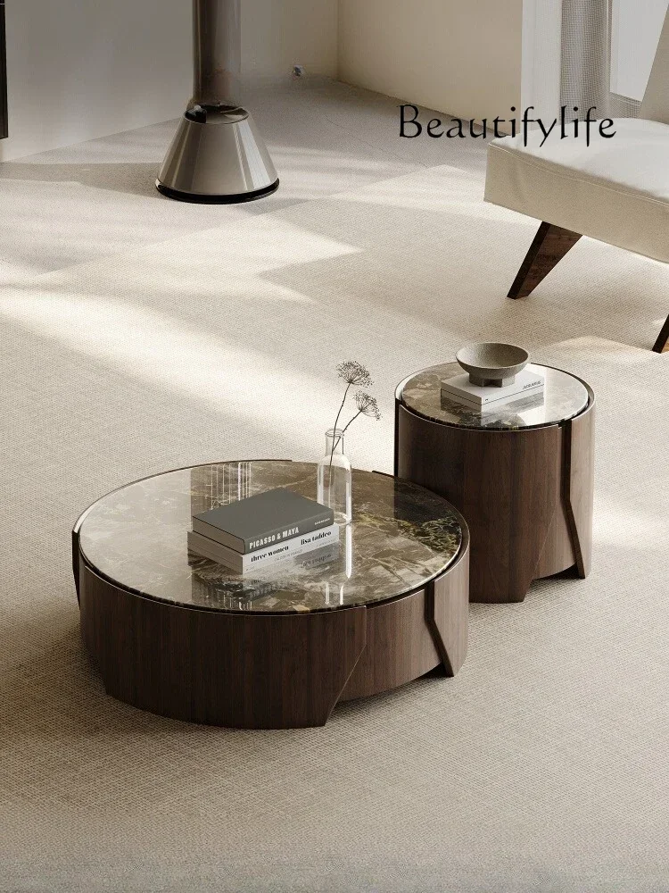 

yj5 Italian minimalist marble coffee table combination high-end size round small apartment living room home modern simplicity