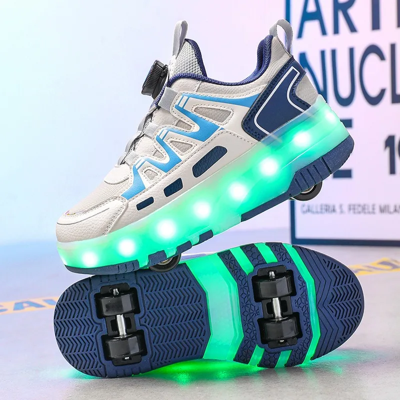 الأطفال أربع عجلات مضيئة متوهجة أحذية رياضية أسود وردي مصباح ليد الأسطوانة أحذية تزلج أطفال Led أحذية بنين بنات USB شحن #1