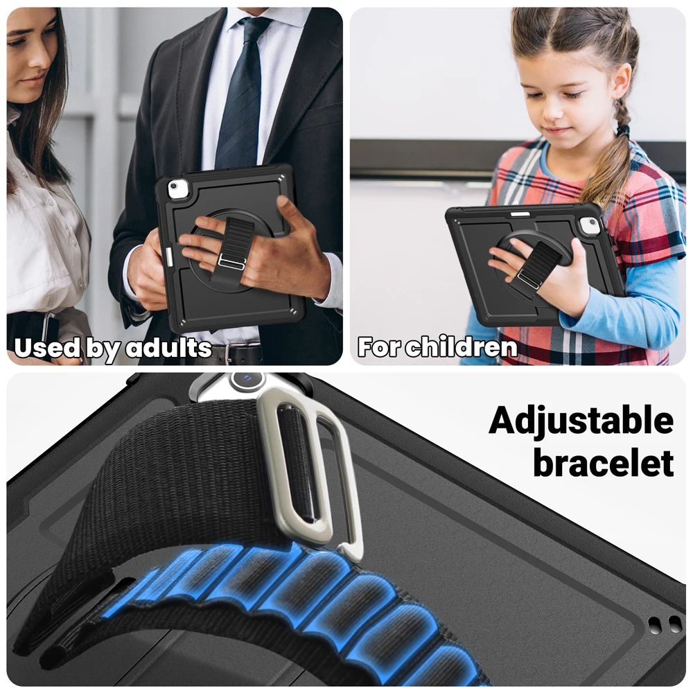 حافظة كمبيوتر لوحي Pro13 Air13 مقاس 13.0 بوصة لجهاز iPad Air 13 Pro 13 2024 2025 حافظة A2926 A2925 غطاء دوار مقاوم للصدمات من البولي يوريثان الحراري