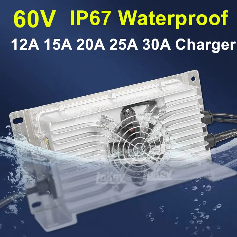 IP67 wodoodporna ładowarka 60V 12A 15A 20A 25A 30A do lipo lifepo4 liion polimerowa LTO GEL AGM ładowarka 67.2V 71.4V 73V 75.6V