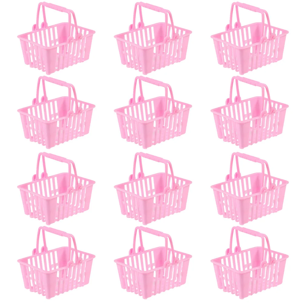 

12Pcs Mini Candy Baskets Small Shopping Basket Kids Playing House Accessories Handheld Lightweight Plastic Set