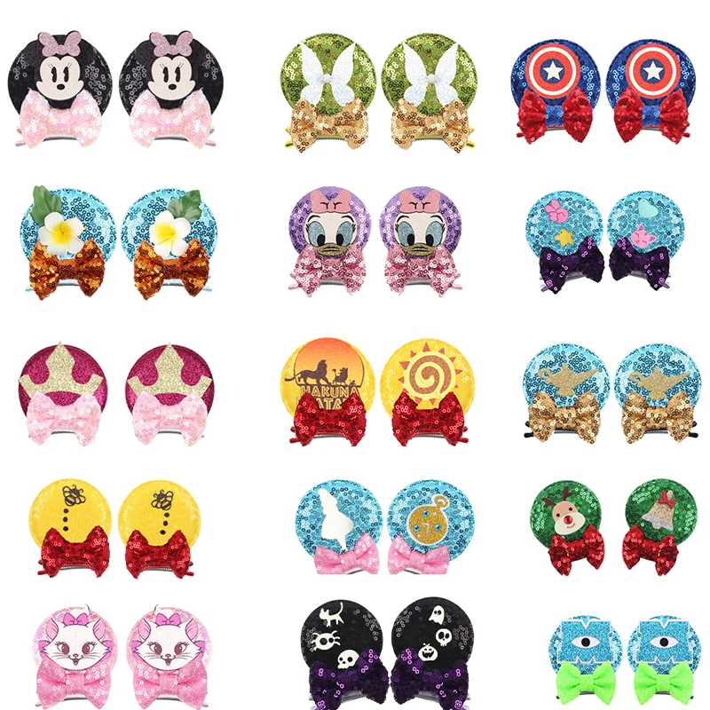 Disney Cartoon 2.8 \'\'Pailletten Muisoren Strik Clips  Festival Feest Pailletten Strikjes Haarspelden Diy Haaraccessoires