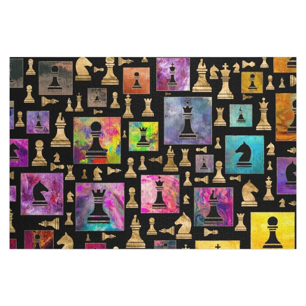 

Chess Pieces Pattern - Paint and Gold Jigsaw Puzzle Custom Jigsaw With Personalized Photo Personalized Toy Picture Puzzle