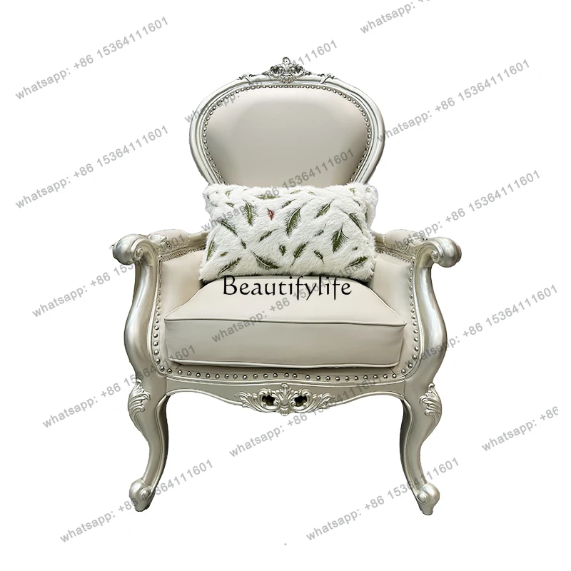 

13 American light luxury solid wood leisure tiger chair leather French single chair
