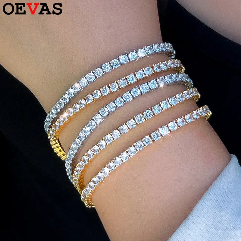 

OEVAS 3mm High Carbon Diamond Tennis Bracelet S925 Sterling Silver Plated 18K Gold Lab Diamond Bracelet Fine Jewelry Wholesale