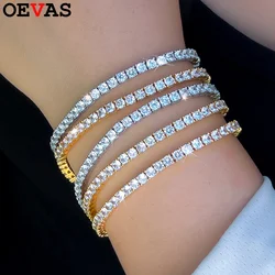 OEVAS 3mm High Carbon Diamond Tennis Bracelet S925 Sterling Silver Plated 18K Gold Lab Diamond Bracelet Fine Jewelry Wholesale