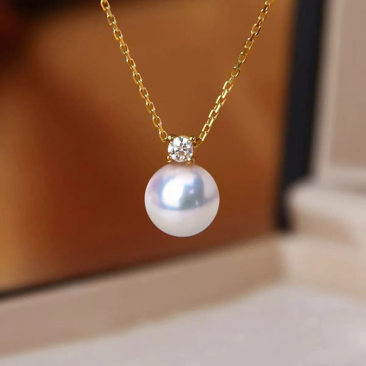 Genuine 18k Gold Pearl Pendant Woman,Natural Akoya Pearl Pendant 925 Sterling Silver Chain Wife Mother Birthday Gift White