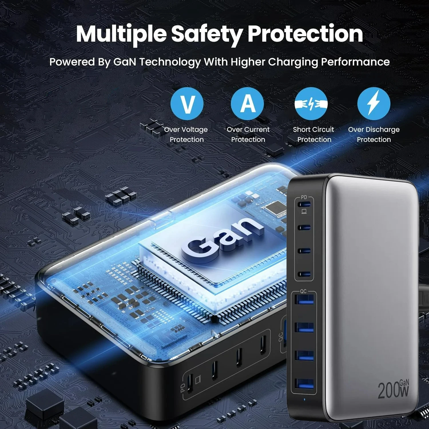 200w-high-quality-gan-usb-c-charger-8-port-desktop-charging-station-pd-fast-charger-for-phone-samsung-laptop-portable-durable