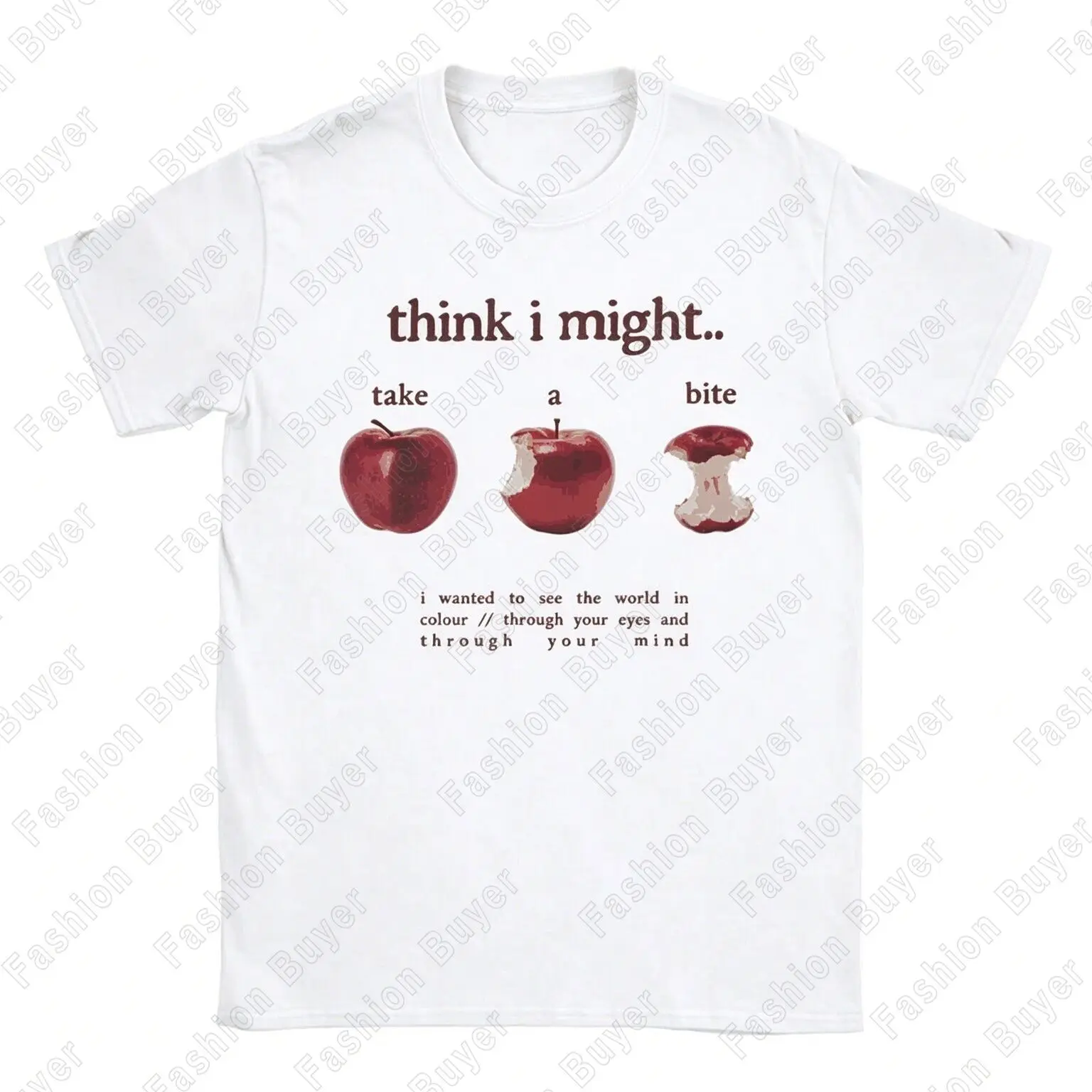 Men's Summer Retro Red Apple Bitten Fruit Print T-Shirt Unisex Cotton and Breathable Tee Men's Round Neck Oversized Short Sleeve