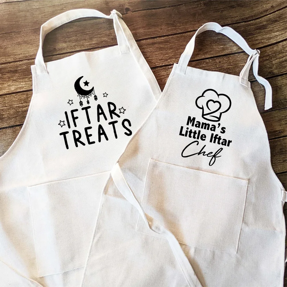 White Iftar Chef Eid Apron Ramadan Apron Little Iftar Helper Kids Apron Iftar Prep Crew for Ramadan Kitchen Decor Islamic Gift