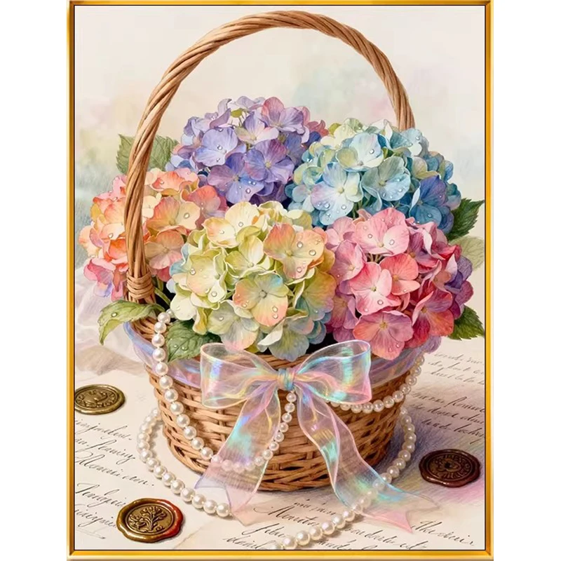 

9CT 14ct 38x50cm Flower Basket Printed Kits Cross Stitch Embroidery DIY Needlework Set Home Decor Crafts With Needles Threads