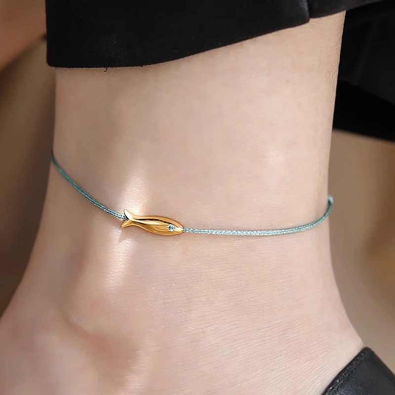 Cute Fish Braided Rope Anklet Bohemian Blue Red Leg Foot Chain For Women Summer Beach Jewelry