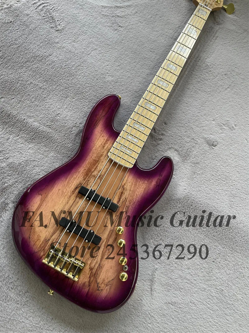 Purple Bass 5-string electric bass Guitar Swamp Maple top mahogany body Maple Neck Gold Bridge active battery