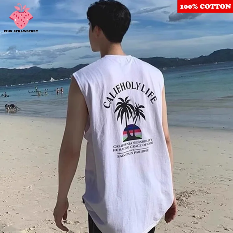 

Men's Sports sleeveless Vest T-shirt Summer 2025 New 100% Cotton Korean style Casual Swim Run Shirt Vest Quick Dry Y2k Top Men