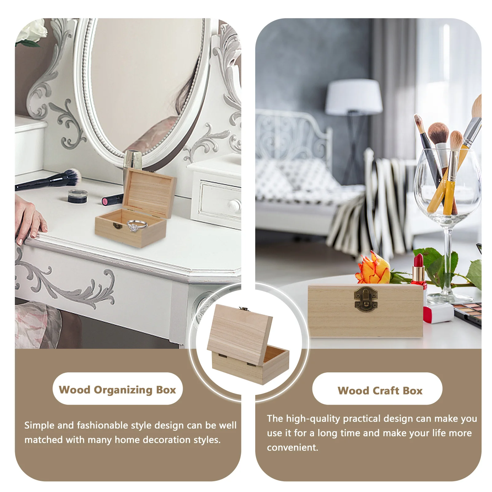 

6pcs Wooden Gift Box Unfinished Diy Storage Case For Home Jewelry Organizer Decorative Craft Box Desktop Organizing Container