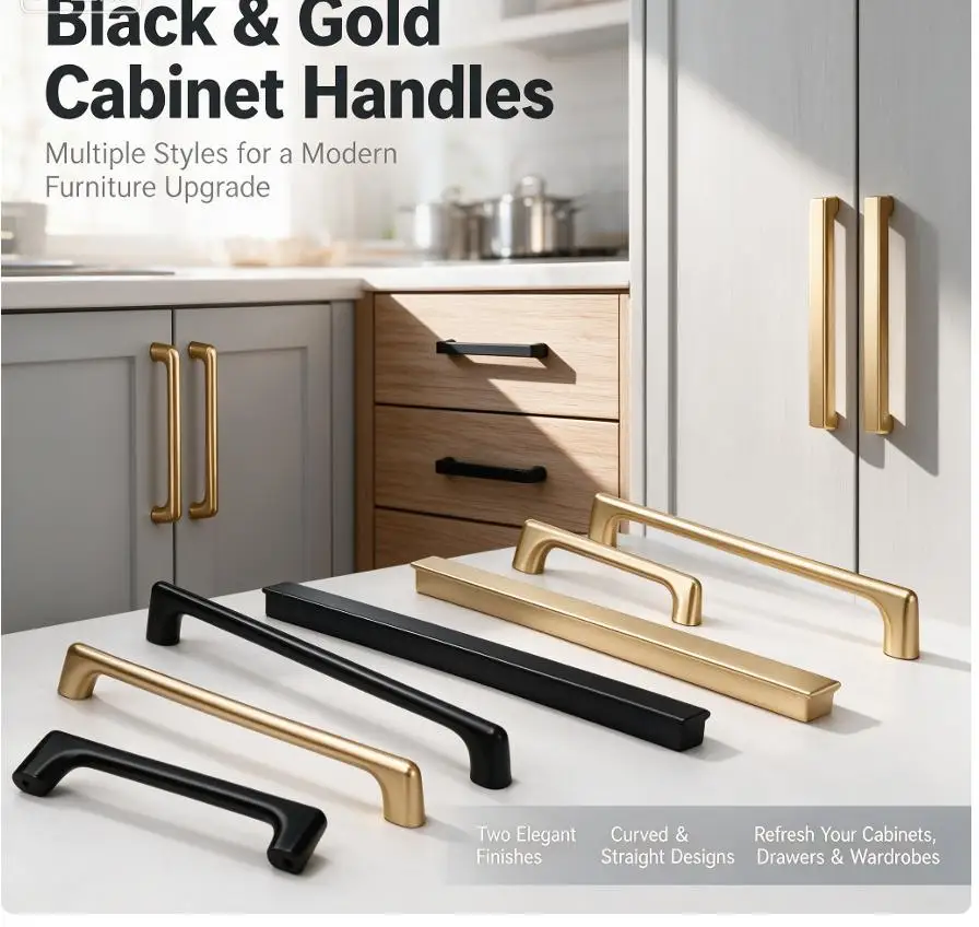 Matte Gold Black Aluminum Alloy Kitchen Cabinet Handles Drawer Pulls Wardrobe Door Knobs Furniture Hardware