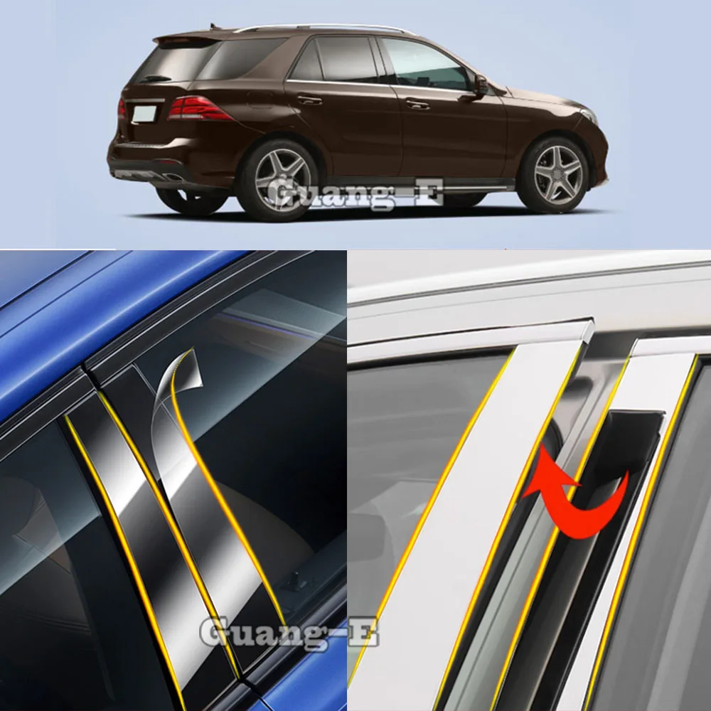

Накладки на стойки дверей (зеркала) из ТПУ/глянцевого материала для Mercedes-Benz GLE 2015-2024, 6 шт.