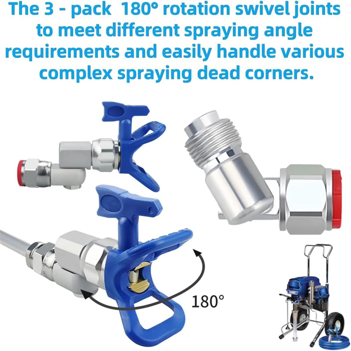 AA98 3-Pack Airless Paint Swivel Joints Compatible with 235486, 7/8 Inch Thread, 180° Rotation-High-Pressure