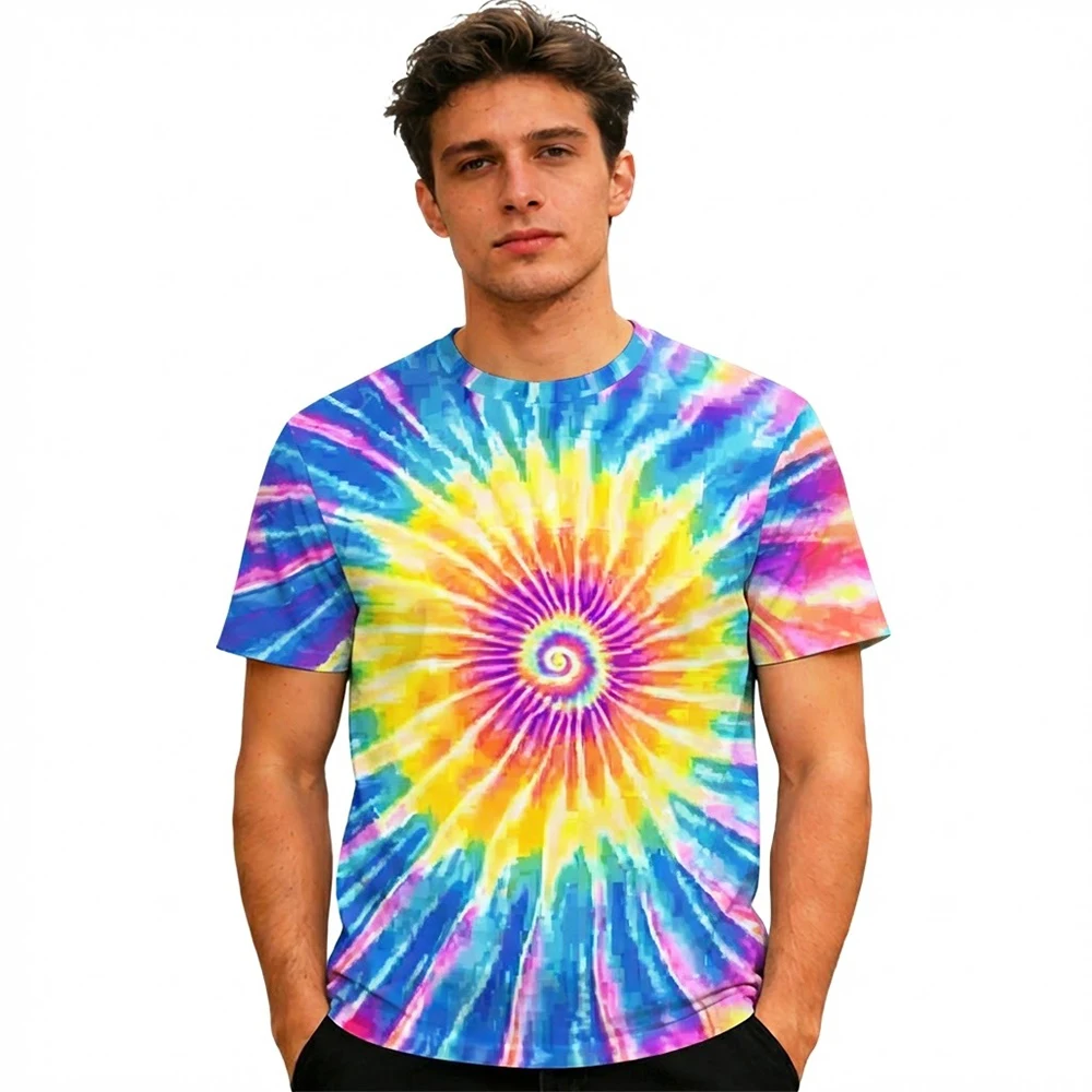 

Funny Tie-Dye Printed T-shirt Summer Breathable Casual Crew Neck Short-sleeved Top Unisex Street Trend Casual Tees Kid's Clothes