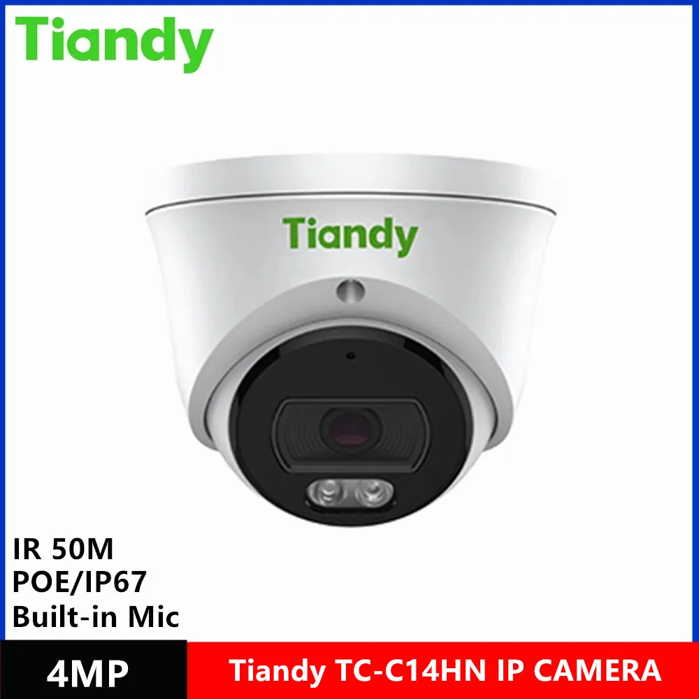 Original Tiandy brand TC-C14HN 4MP built-in MIC IP67 POE starlight IR 50meter dome ip Camera