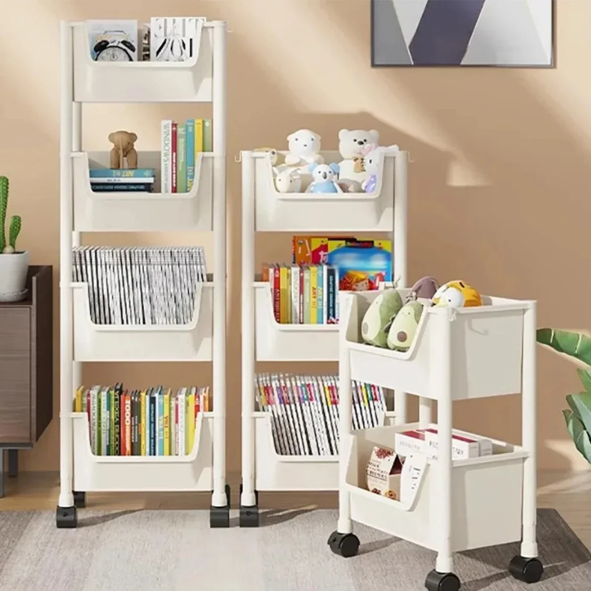 Mobile Storage Rack with Wheels Household Bookcase Shelf Trolley Multi-tier Snacks Organizer Simple Bookcase Mobile Furniture