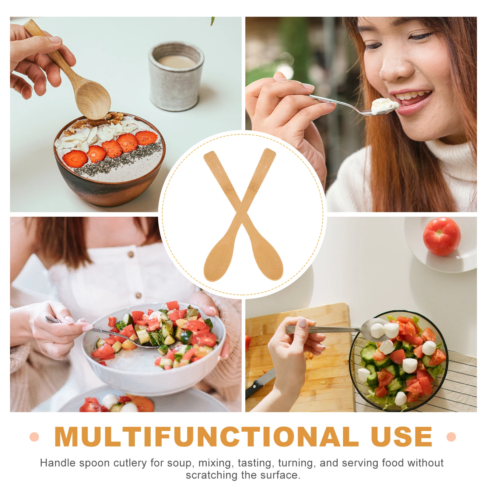 6pcs Bamboo Dessert Honey Spoon Long Handle Kitchen Stirring Mixing Spoon For Coffee Tea Milk Salad Food Reusable Household - Image 4