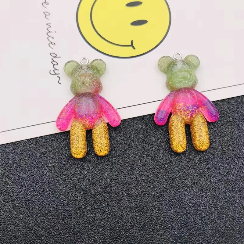10pcs Resin New Glitter Sparkle Colorful Bear Charm Cute Pendant for Keychain, Earring, Scrapbooking, DIY Making, Necklace