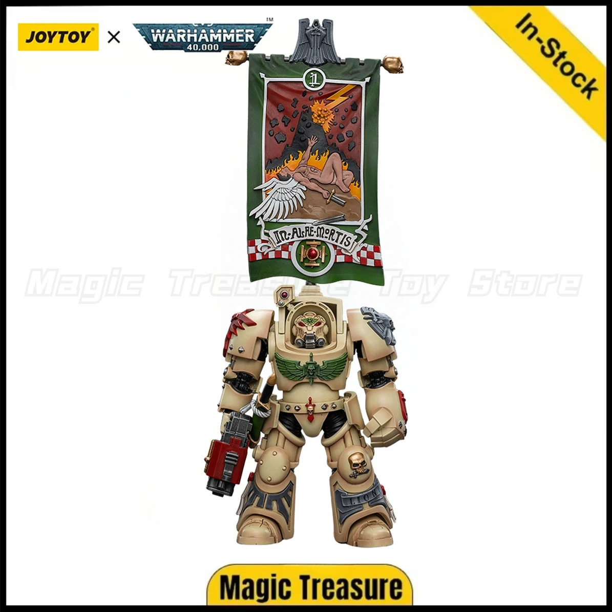 

【In Stock】JOYTOY 1/18 Action Figure Warhammer 40K Dark Angels Deathwing Ancient with Company Banner Toy Gift