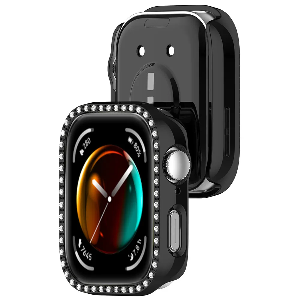 لساعة Huawei Watch Fit 3، غطاء مجوف، غطاء حماية صلب من البولي كربونات مع زخرفة ماسية بلاستيكية لساعة Huawei Watch Fit 3