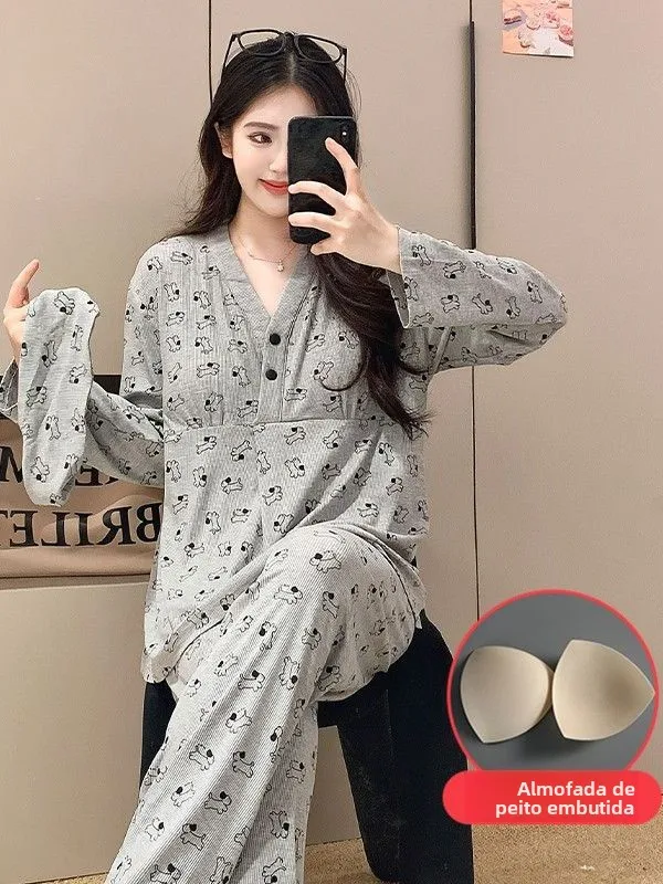 spring-autumn-modal-maternity-sleepwear-long-sleeve-pants-nursing-clothes-with-chest-pad-comfortable-soft-v-neck-home-clothes