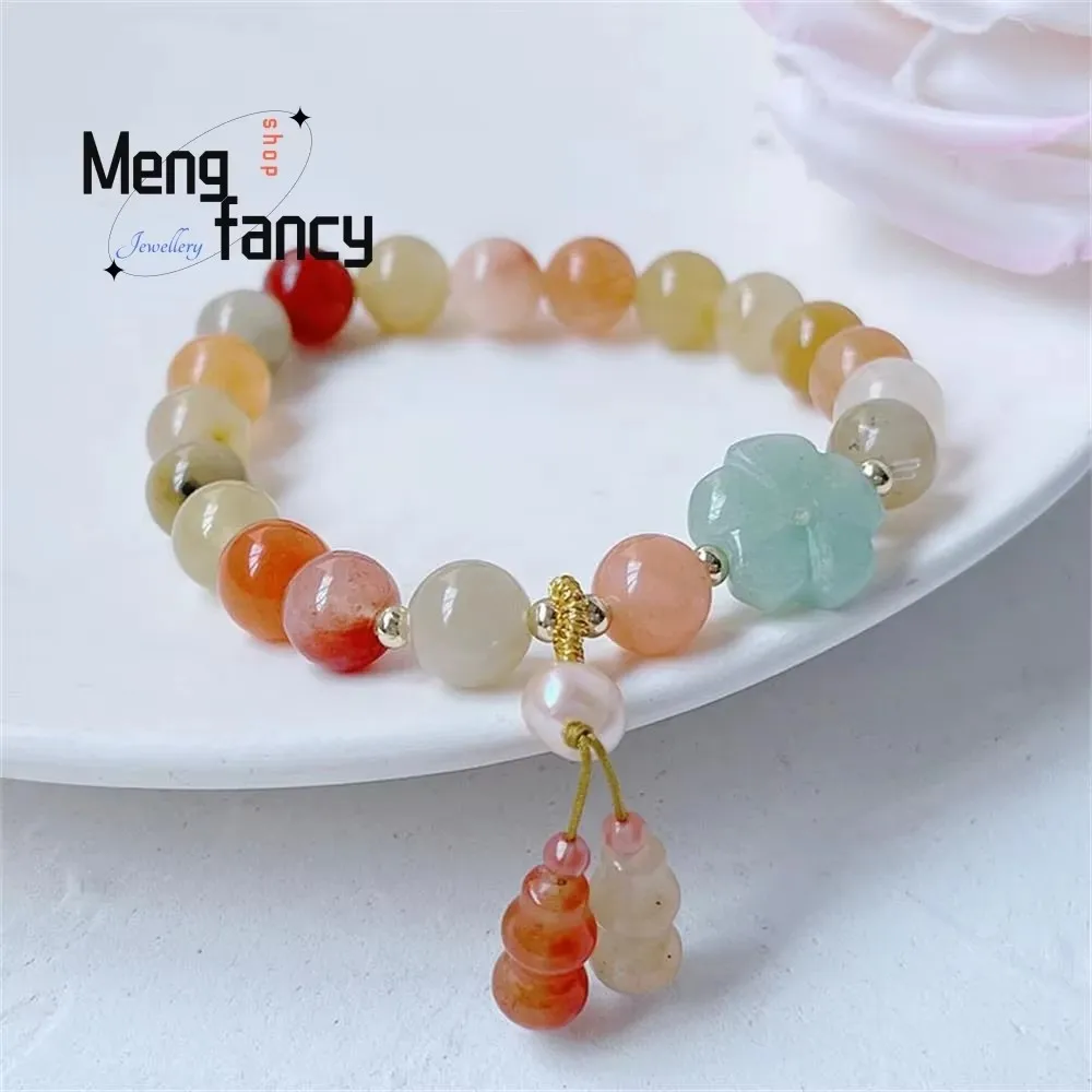 New Natural Gold Silk Jade Bracelet Female Retro Chinese Wind Flower Gourd Dribbling Hand String Exquisite Fashion Fine Jewelry