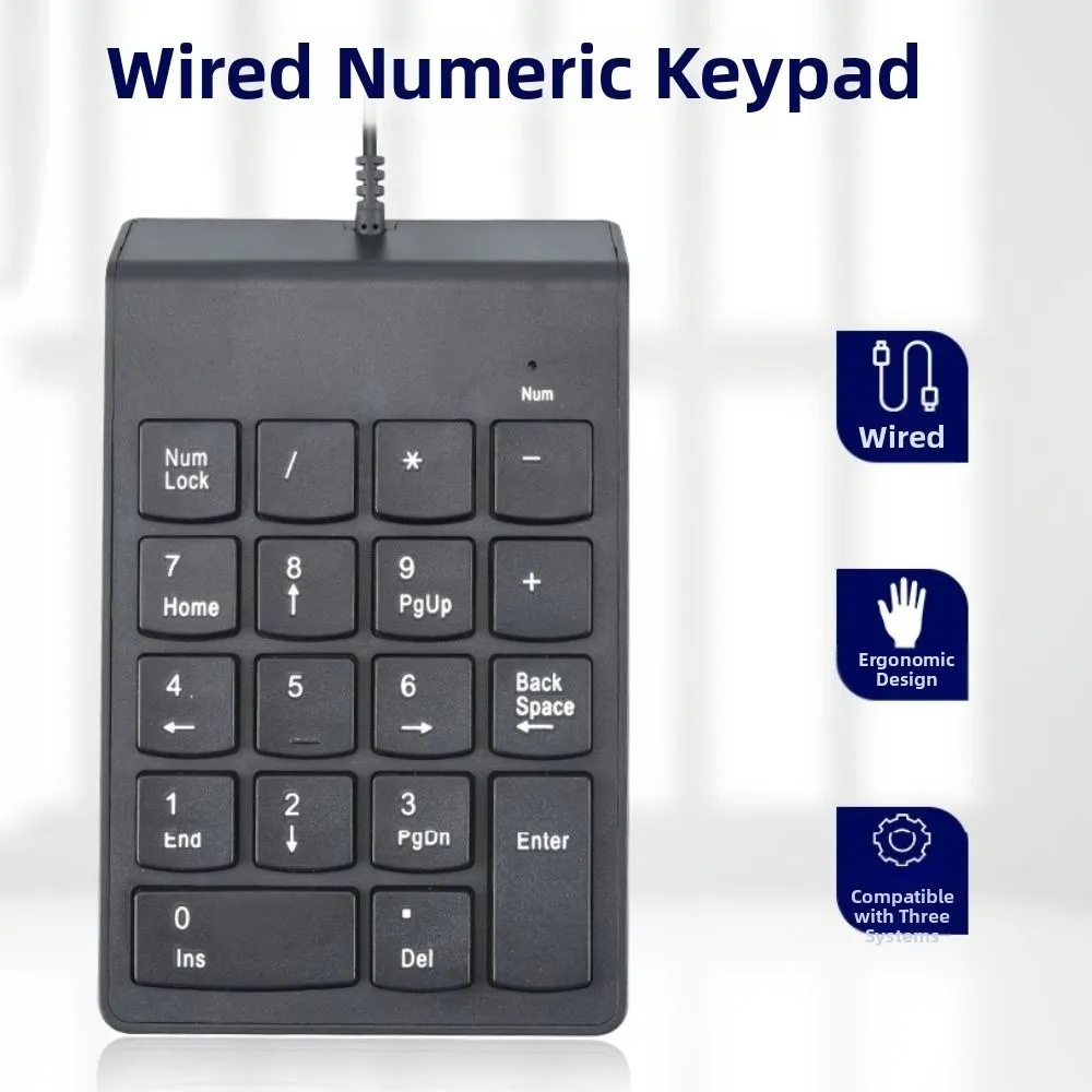Efficient Mini Wired Numeric Keypad Portable Universal 18 Keys Keyboard Waterproof Lightweight Notebook Keyboard Office Work