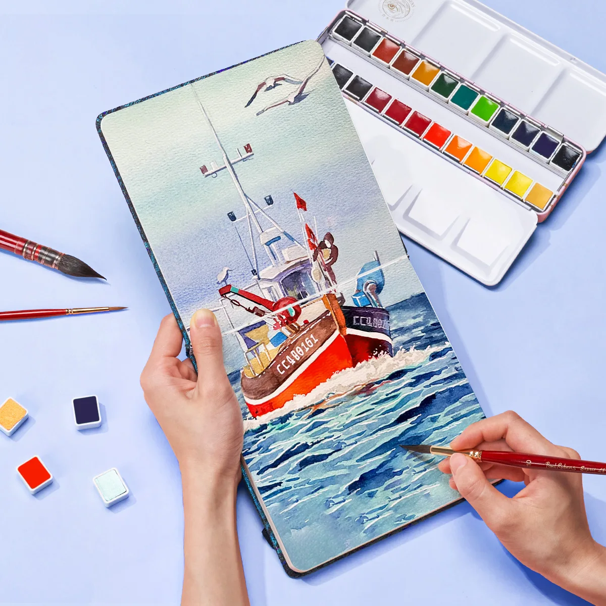 Lightwish Square Watercolor Journal,100% Cotton Cold Pressed 300gsm, 24 Sheets Watercolor Sketchbook for Artists and Students