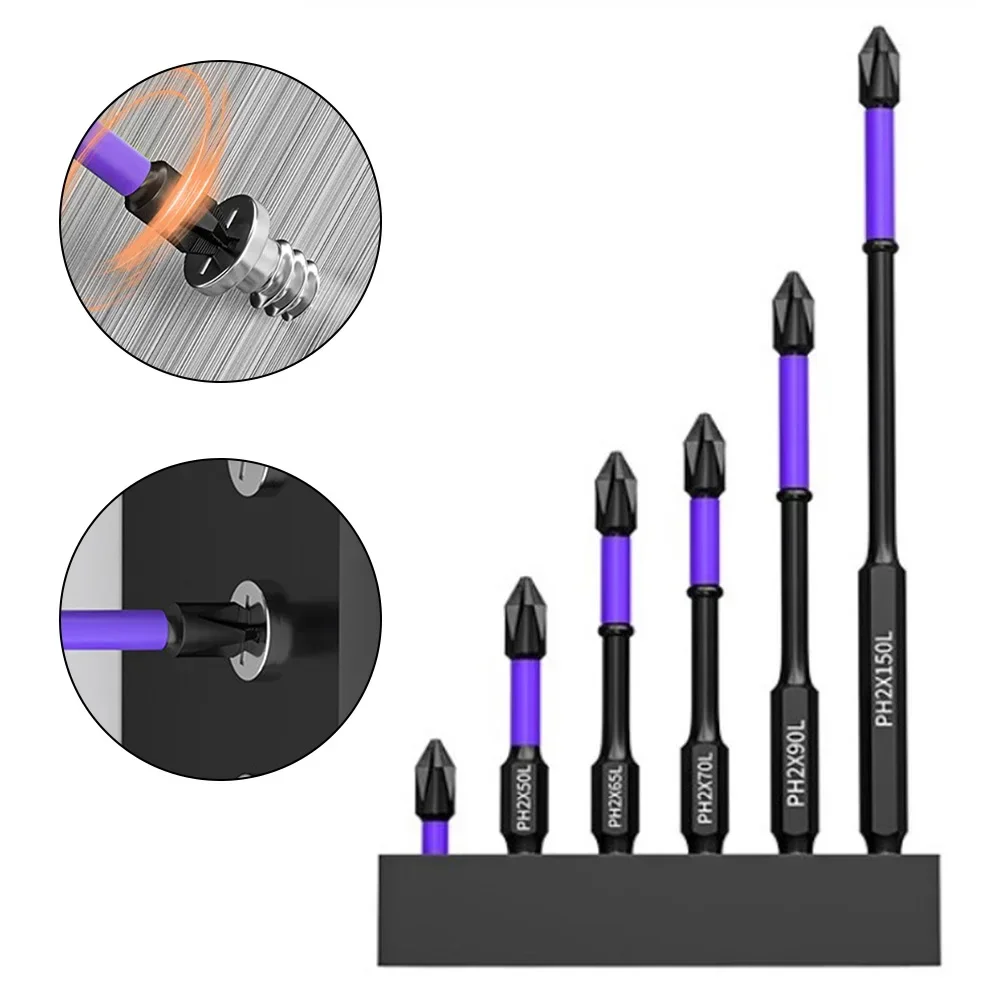 Set di punte per trapano a percussione con cacciavite a croce con testa in lotti magnetica PH2 ad alta tenacità 6 pezzi 25 150mm per operazioni di