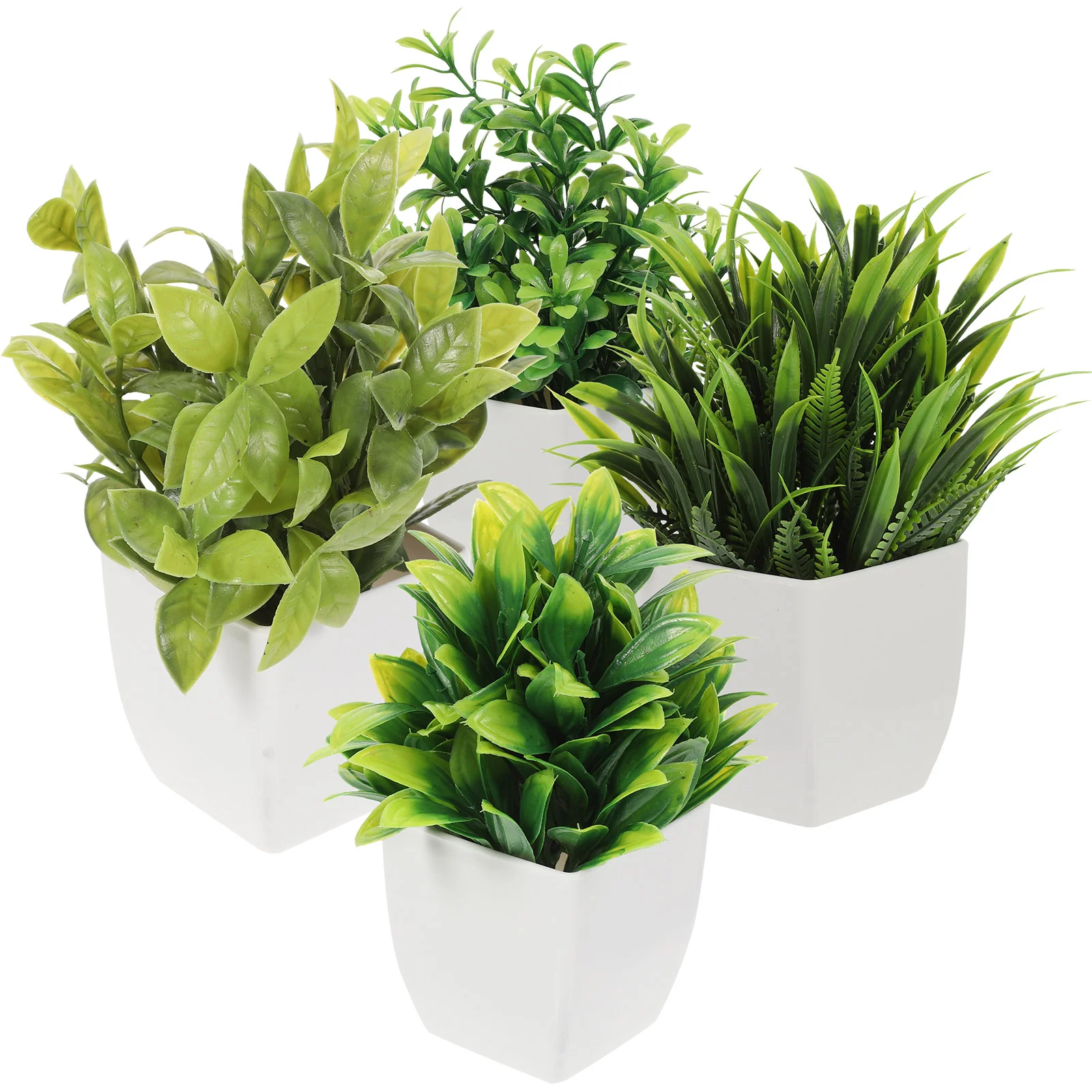 

4 Pcs Artificial Potted Plant Room Decor Plants Imitation Bonsai Ornaments Fake Eucalyptus Home Plastic