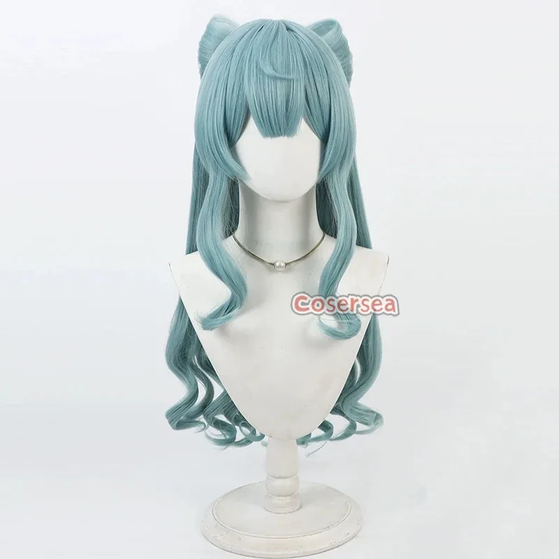 

2025 11 Cosersea Yumixuki Mizuki Косплей Парики с бантами Genshin Impact 70 см Длинный волнистый светло-голубой парик Синтетические волосы Термостойкий