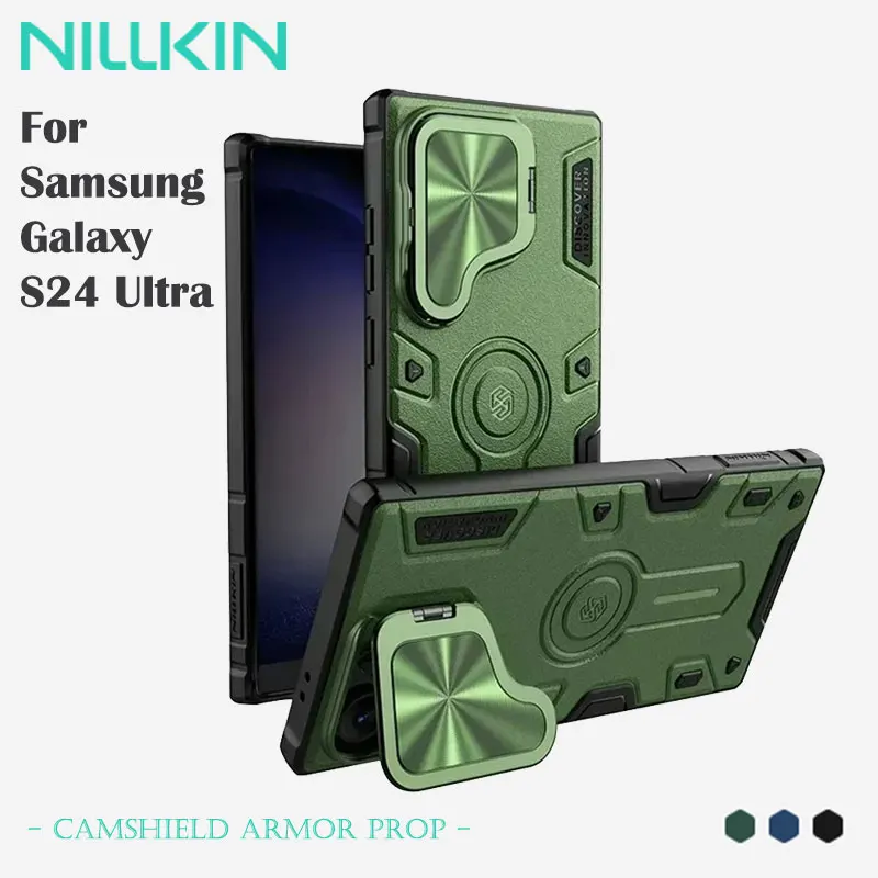 NILLKIN Magnetic Case for Samsung Galaxy S24 Ultra, TPU+PC Build, Anti-Drop Airbags, MagSafe Compatible, Lens Cover Stand Design