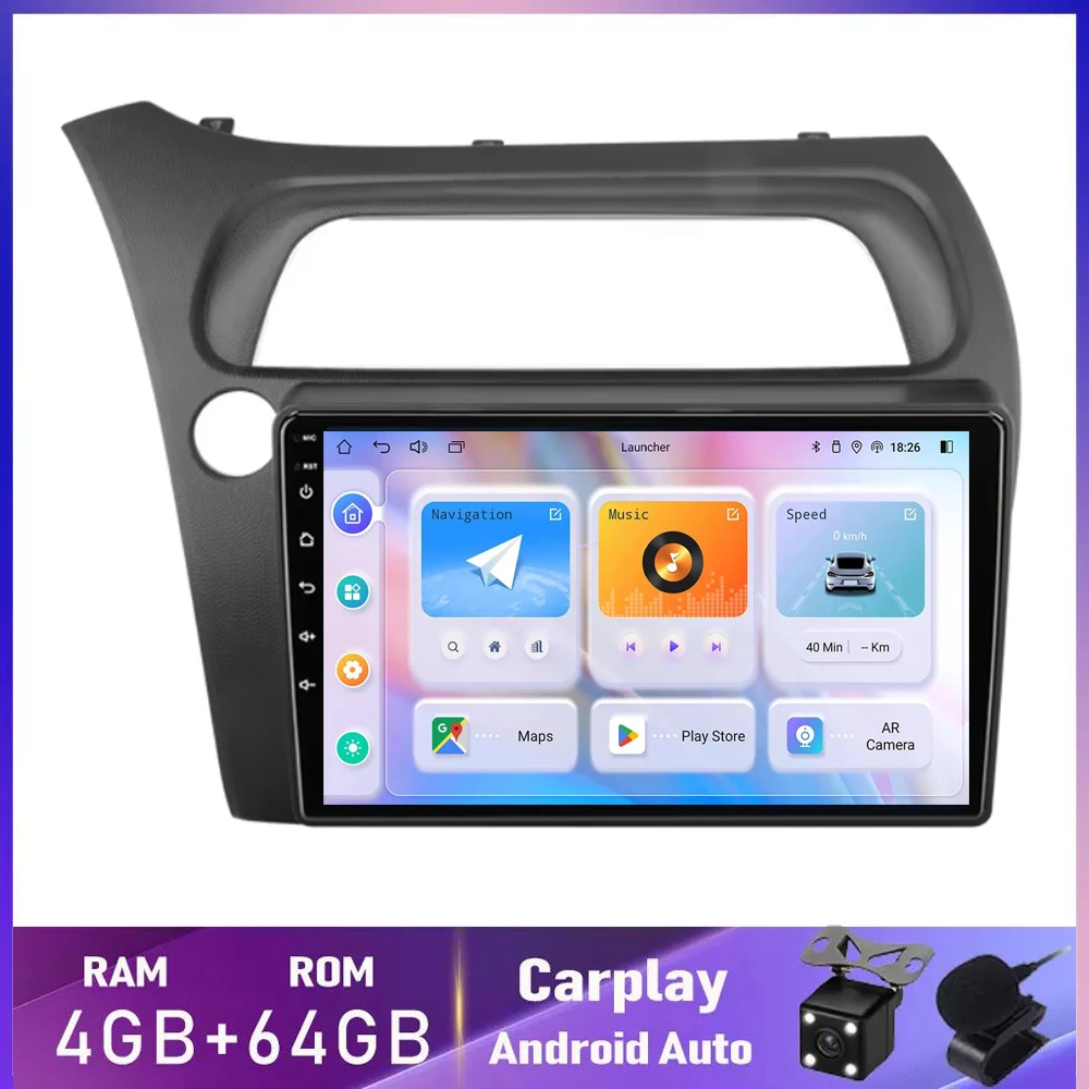 4G+64GB Car Radio Multimedia Video For Honda Civic Hatchback 2006 - 2010 2011 Android 14.0 2 Din Autoradio Carplay Head Unit