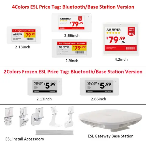 2.13" 2.66" 2.9" 4.2" Electronic Shelf Label 4Colors Electronic Price Tag Display E Ink Screen Bluetooth/Gateway Base Station