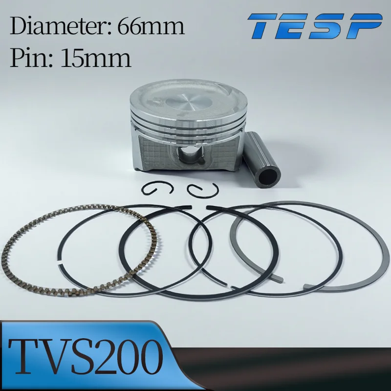 Kit de pistón de 66mm para motocicleta TVS200 TVS 200, anillos de pistón de pasador de 15mm, conjunto de pistón, piezas de reparación de motor
