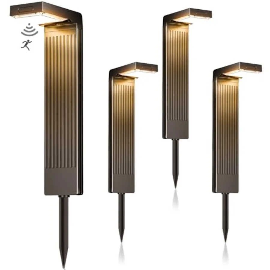 Solar Lights Outdoor Pathway, Motion Sensor Solar Pathway Lights, 3 Working Modes and 2 Colors Adjustable, IP65 Waterproof Outd