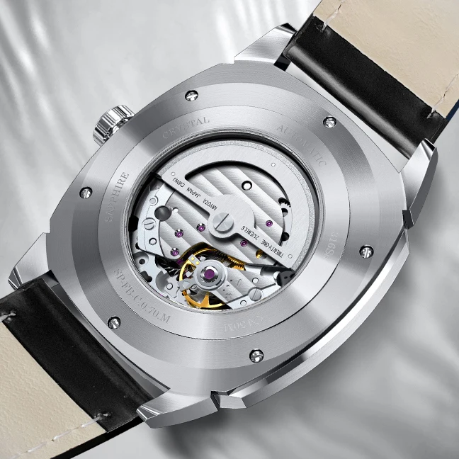 LOBINNI ساعات رجالي فاخرة 43 مللي متر ساعة أوتوماتيكية ميكانيكية ساعة اليد مقاوم للماء الياقوت مضيئة مربع حزام من الجلد