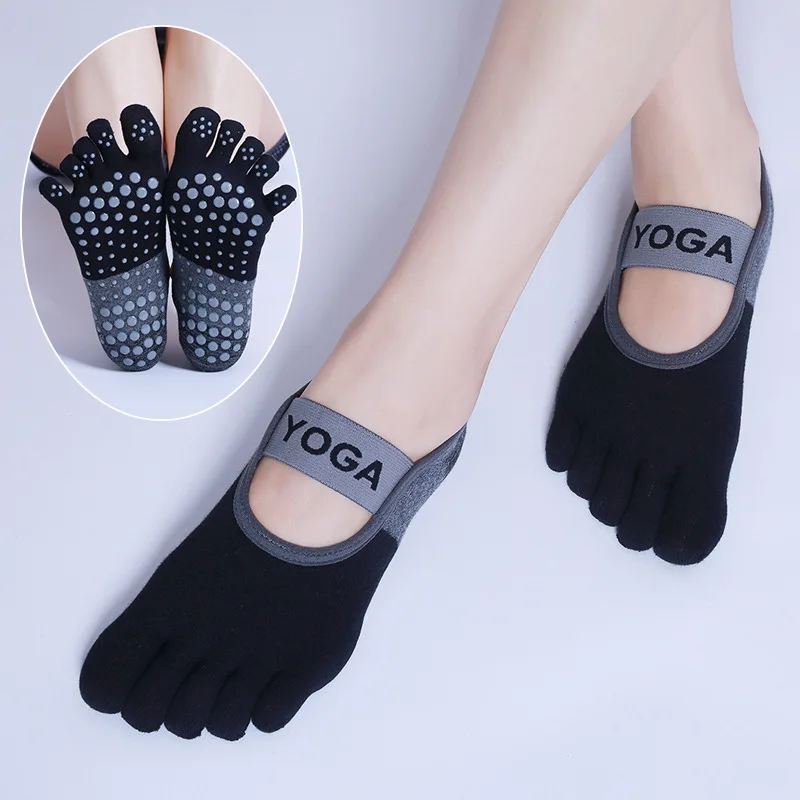 Women Breathable Pilates Socks Five Toe Silicone Non-Slip Yoga Socks Bandage Ballet Dance Ladies Fitness Sports Cotton Sock