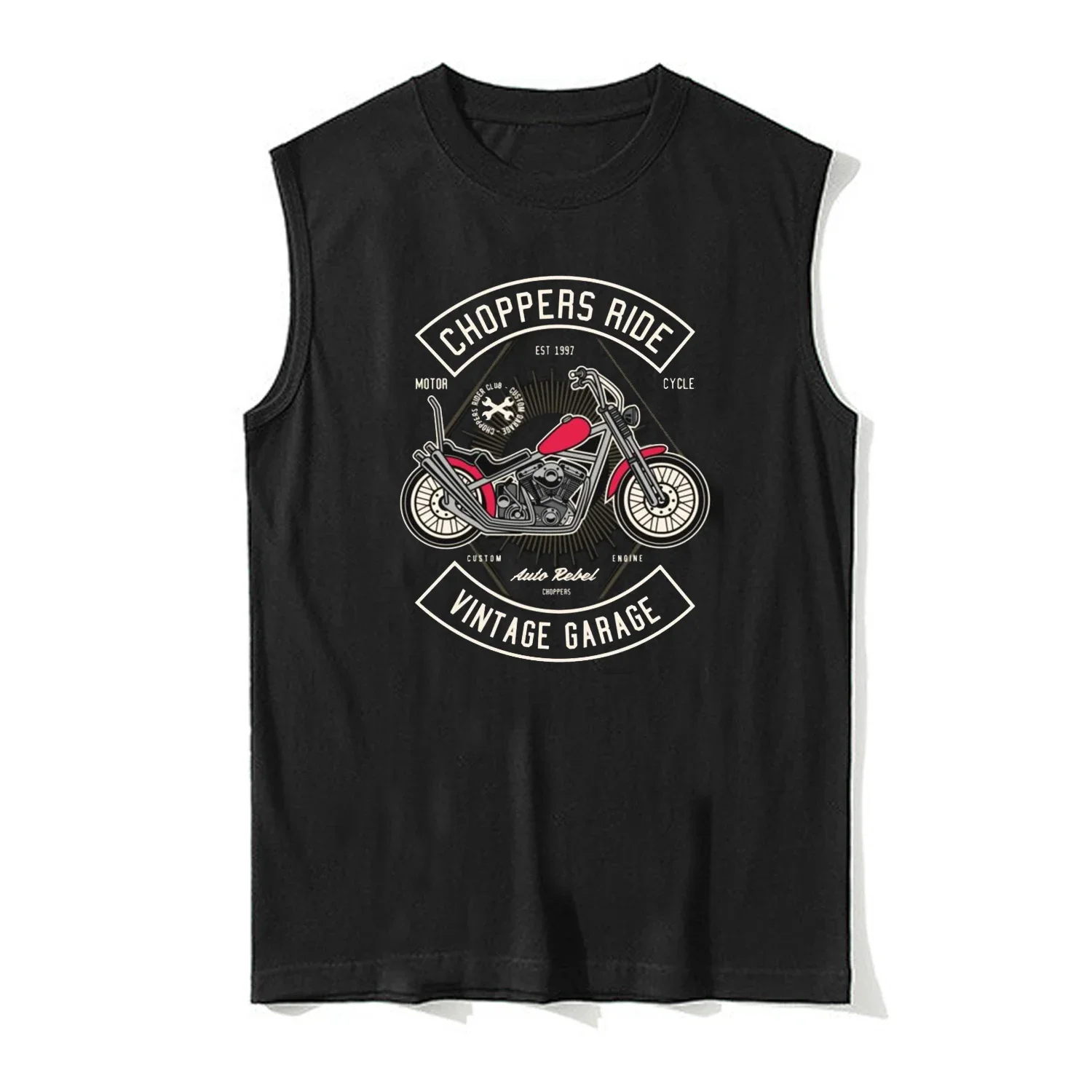 Chopper Ride Vintage Garage Motorcycle Rider Vests 100% Cotton O-Neck Summer Casual Mens Tank Top Sleeveless T-shirt Streetwear