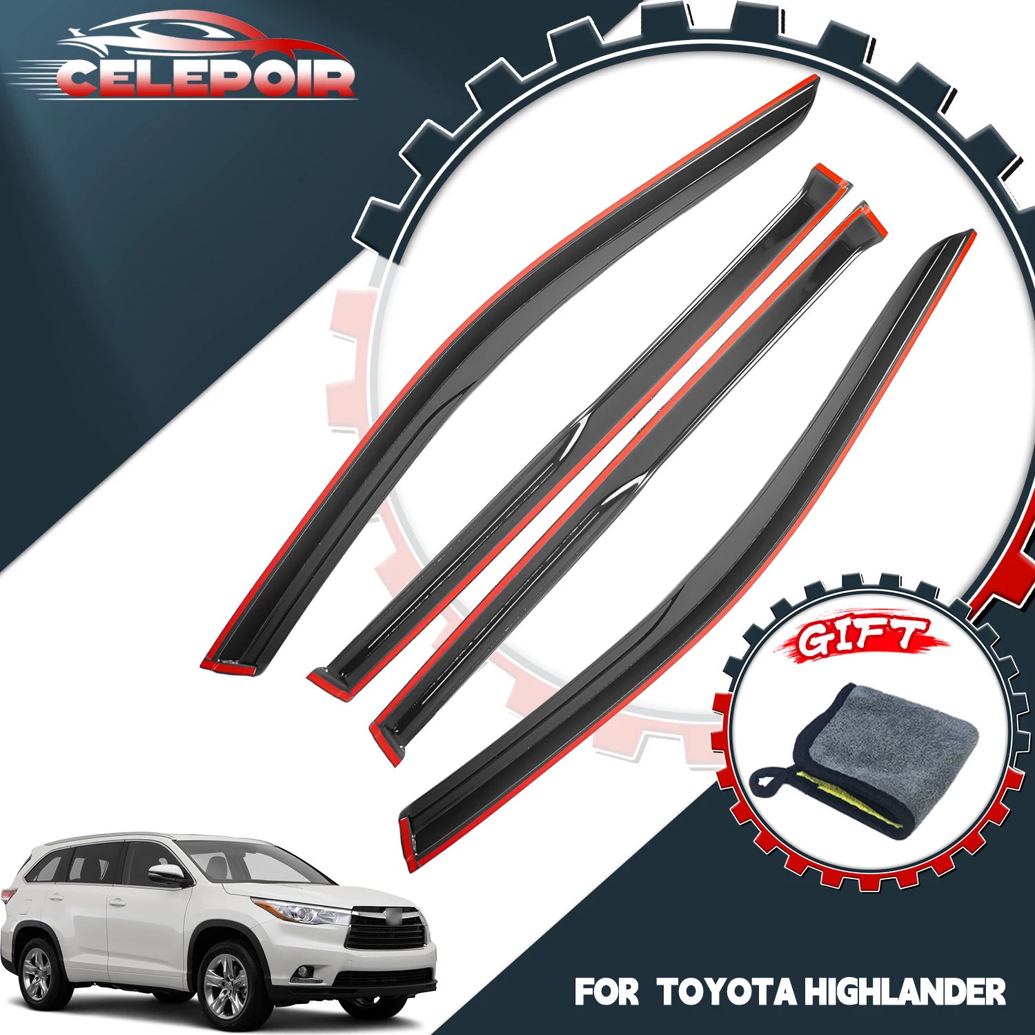 

For 2014-2019 Toyota Highlander Window Visor Rain Wind Deflectors Black