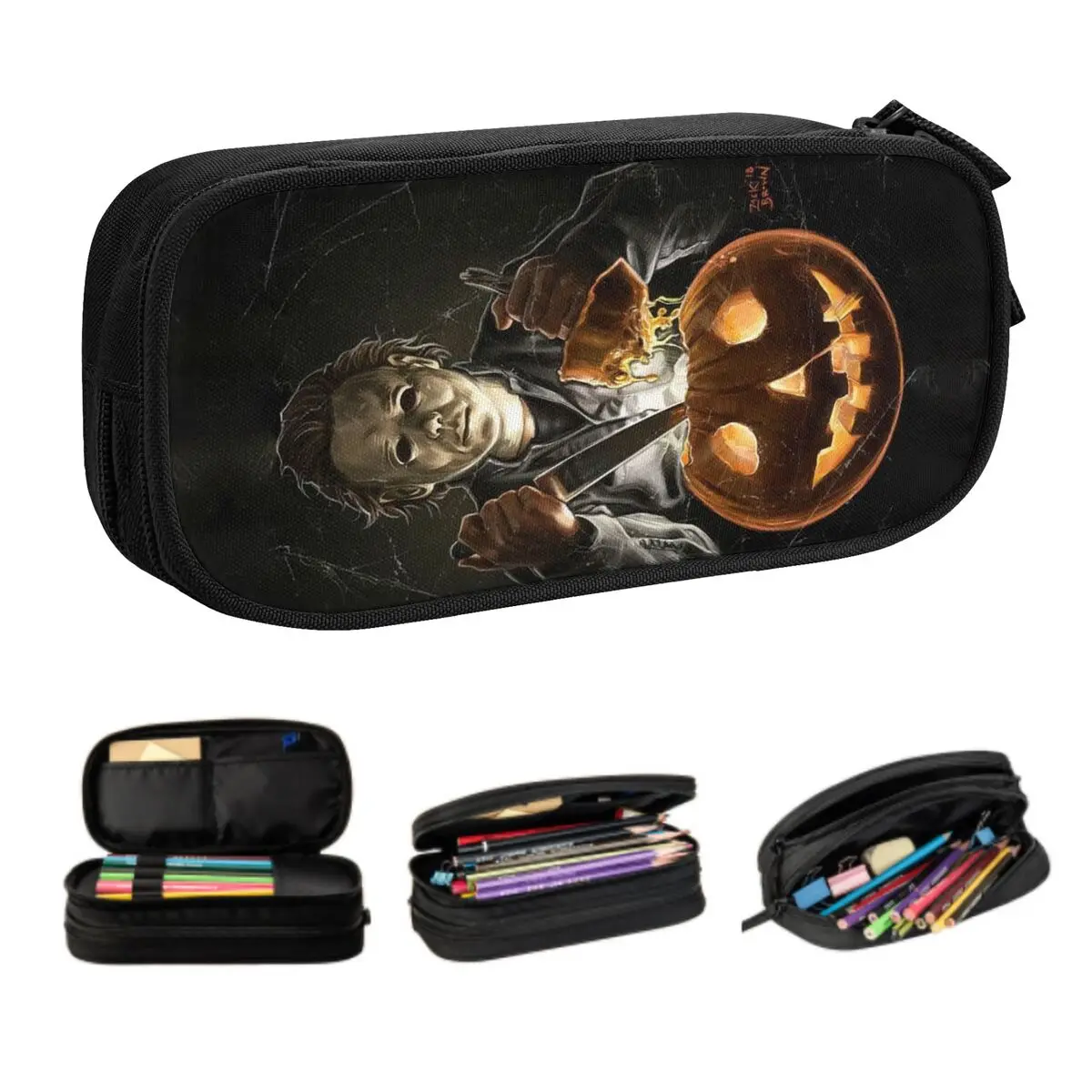 Custom Cute Halloween Michael Myers Pencil Case for Girls Boys Horror Movie Killer Large Capacity Pen Bag Box School Supplies