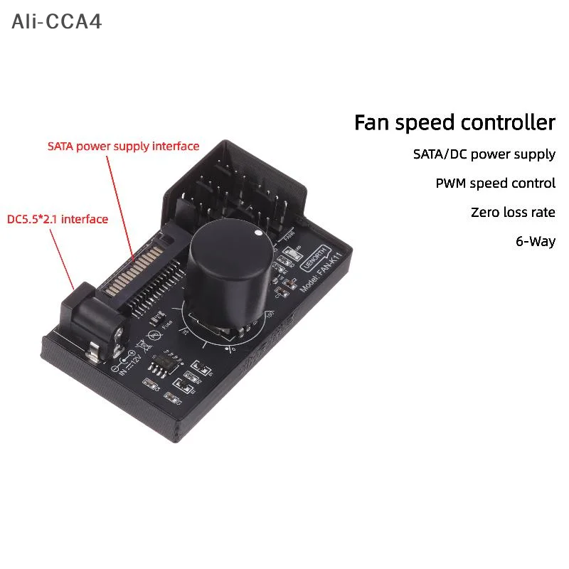 (YY)1Pc 4-Way 6-Way PWM Fan Speed Controller SATA DC Power On 4Pin Fan Governor NAS Server Fan Speed Regulator Fan HUB Control