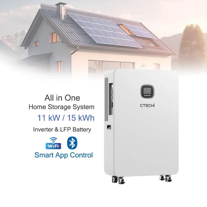 51.2V 300Ah 400Ah Movable All-in-One ESS Home Solar LiFePO4 Battery Pack 15kW 15kWh Built-in 11KW Hybrid Grid Inverter System